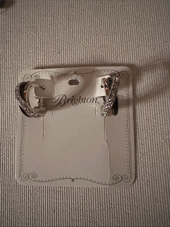 Brighton Jewelry - Brighton Silver-Tone Twisted Hoop Earrings with Crystals